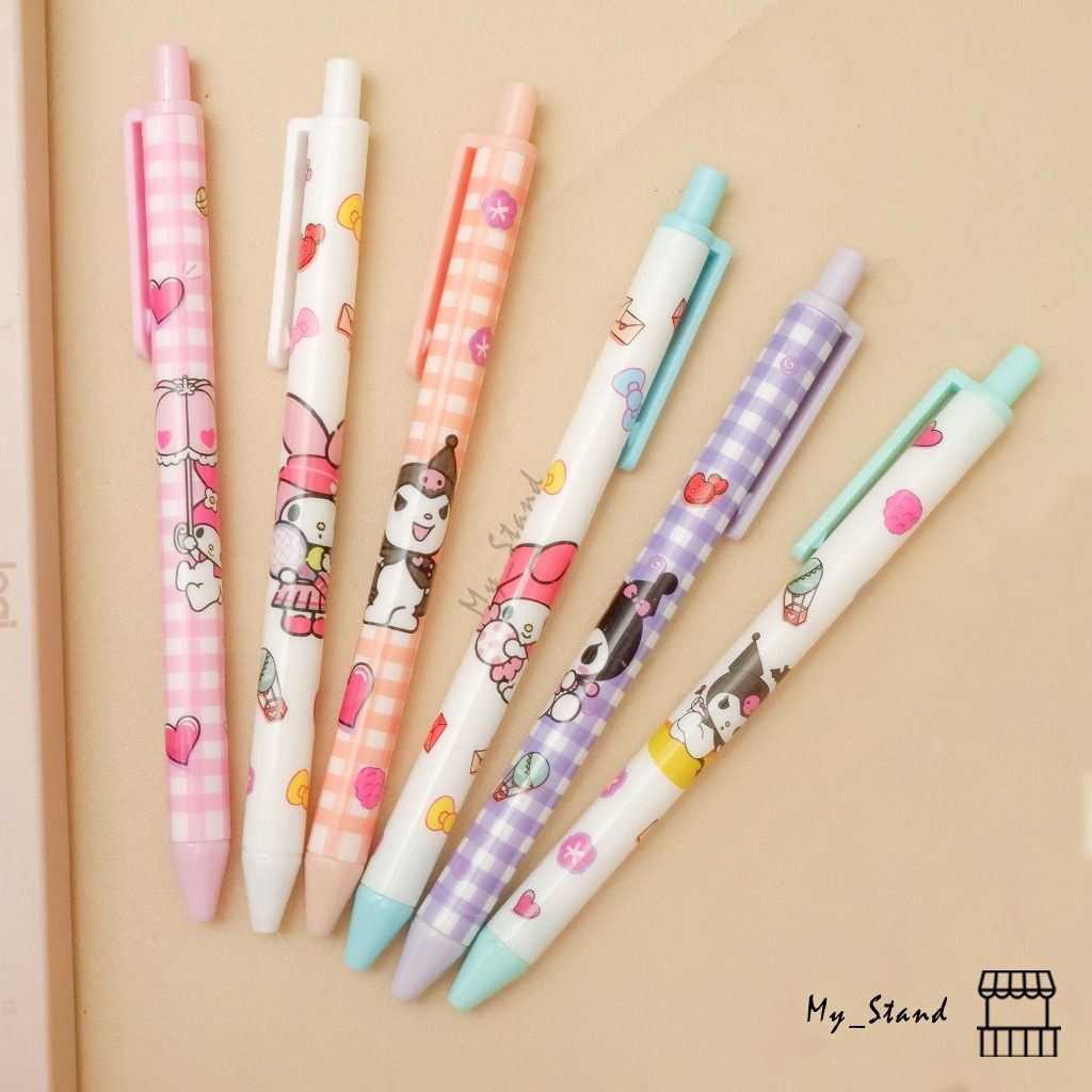

Pena Mekanik Sanrio Dop Kuromi Melody Pulpen Cetek Tinta Hitam Pen Bolpen Mechanical kartun karakter