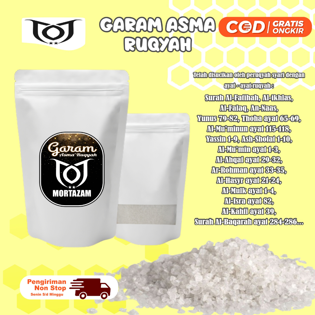 

Mortazam Garam Rukiyah Asma Original Terlaris dan termurah, pembuka aura & solusi tempat usaha sepi