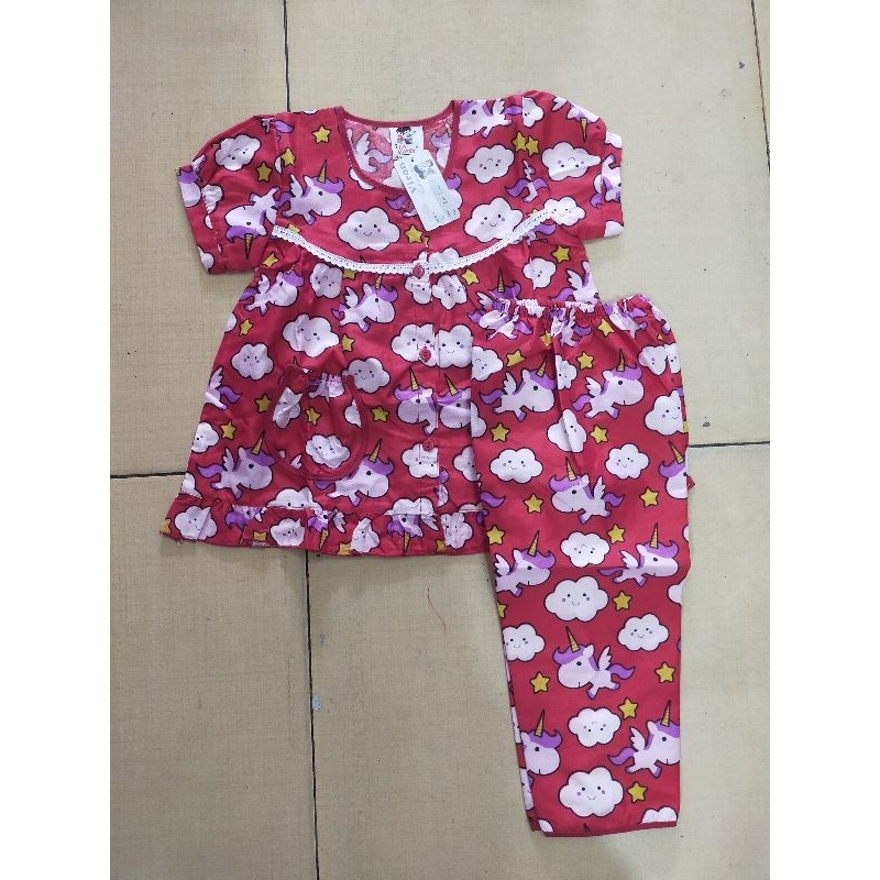 Baju Tidur Anak Anak Perempuan Viron Lengan Pendek Celana Panjang Size 1-9