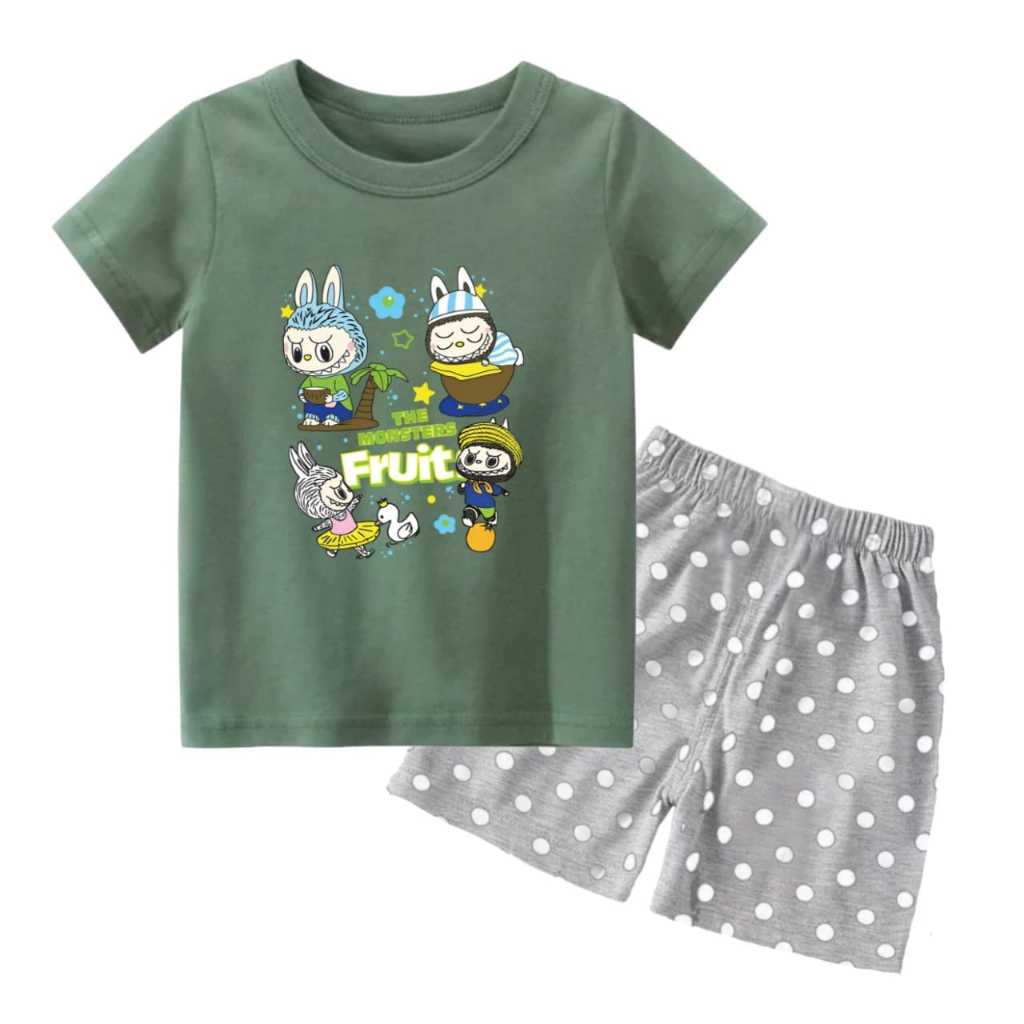 Setelan Kaos Anak Perempuan Baju Setelan Lengan Pendek Pakaian Anak P5kidzstore Motif The Monster Fr