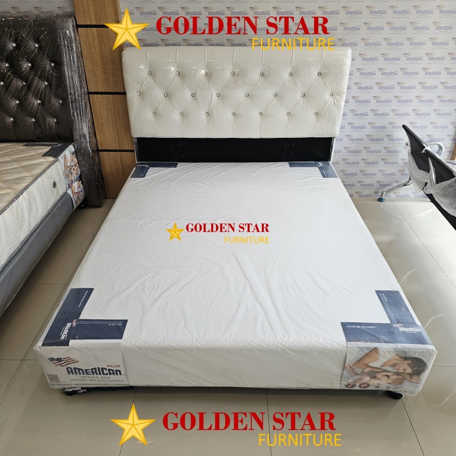 Divan Sandaran Heaboard Foundation Tempat Tidur rangka Ranjang TANPA KASUR Putih Abu Kristal Mewah M