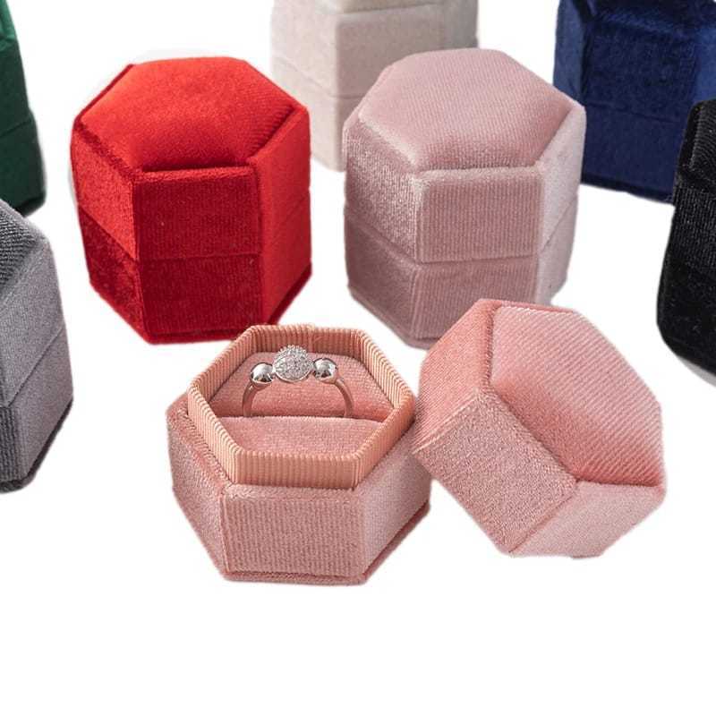 Kotak Cincin Bludru Premium Velvet Ring Box Mewah Model Single Hexagon Untuk Lamaran / Nikah / Tunan