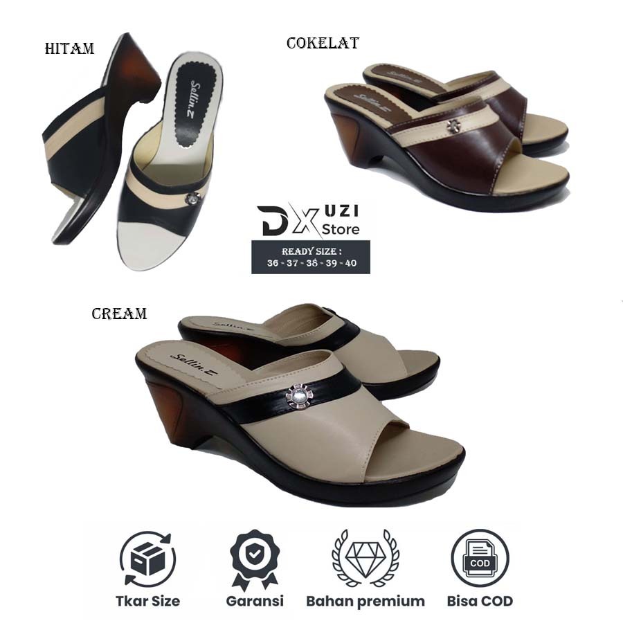 Sandal Wanita Selop Kulit / Sendal Heels Casual Formal Pesta Cewe Ori