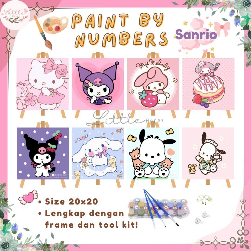 

PAINT BY NUMBER SANRIO 20x20CM Canvas Painting Kit Frame Lukis Mudah Kreatif Aktivitas Anak Kuromi