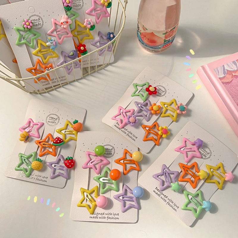 5-Pack Jepit Rambut Bintang Anak-anak Dopamin Jepit Rambut Bintang Berujung Lima Kartun Lucu Jepit R