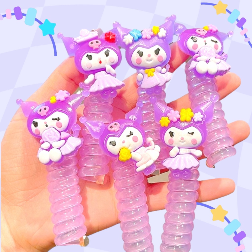 Ikat Rambut Kabel Spiral Gambar Kartun boneka Ungu Lucu Karet Rambut Ulir Tali Rambut Bergulir Karak