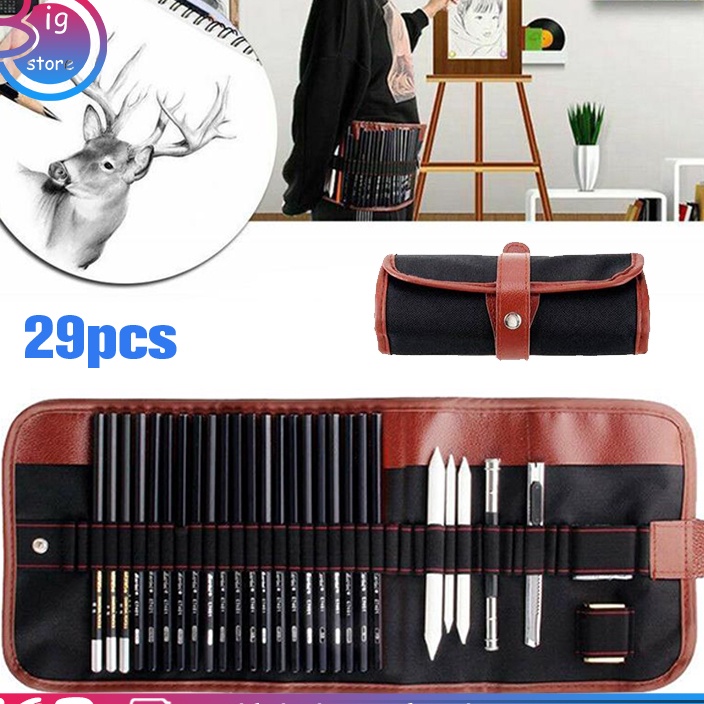 

KUALITAS TERBAIK Set 29pcs Sketch Pencil Set Pensil Gambar Sketsa Drawing Pencil Set Dengan Pouch Serut