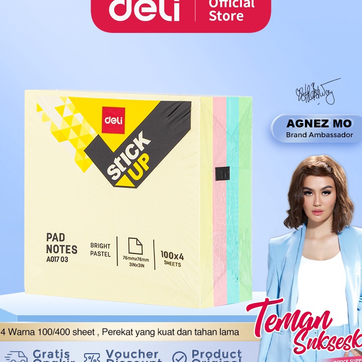 

PALING DIMINATI Deli Memo tempel Sticky Notes Note Pad 3x3 4 Warna 1 sheet perekat kuat dan tahan lama EA173