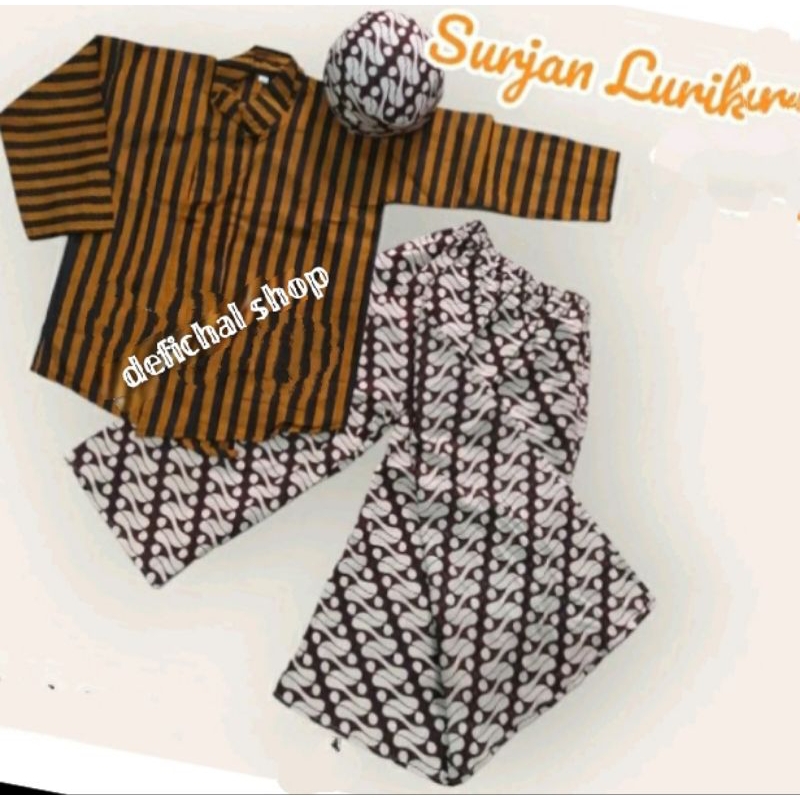 baju surjan /baju lurik bawahan rok jarik putih anak