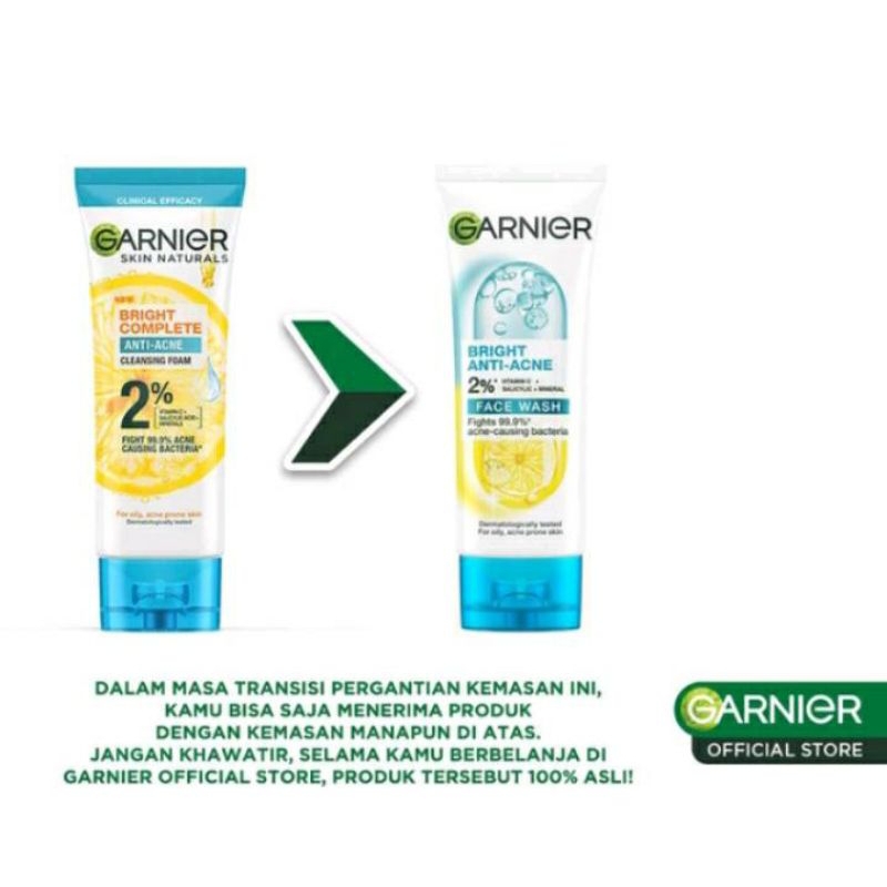 Garnier Bright Complete Anti Acne Facial Wash 100ml - Besar