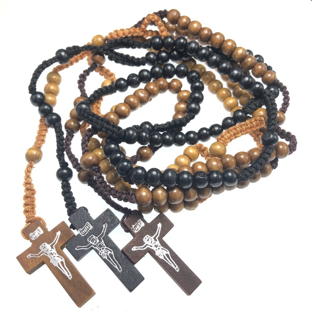 Kalung Rosario kayu Tali 8 mm
