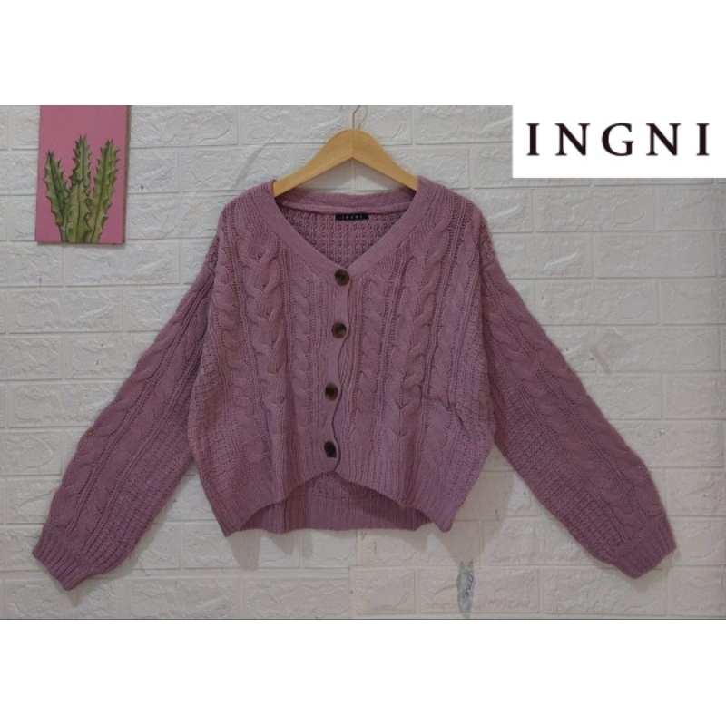 P❤️ Cardigan Rajut Kepang Lengan Balon Premium Branded Ingni