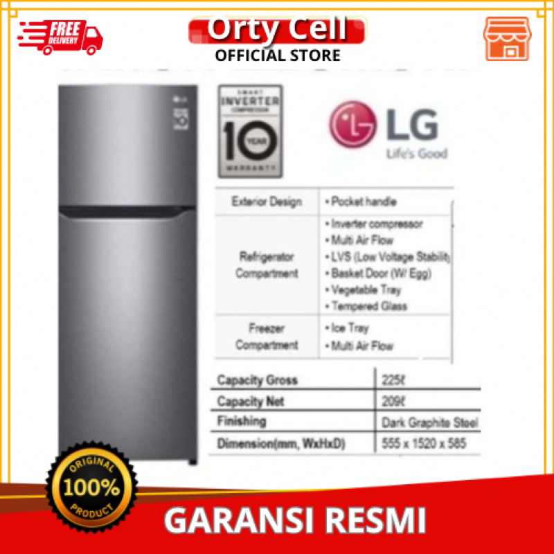 KULKAS LG 2 PINTU GNB 222 SQIB 209L / GNB222SQIB