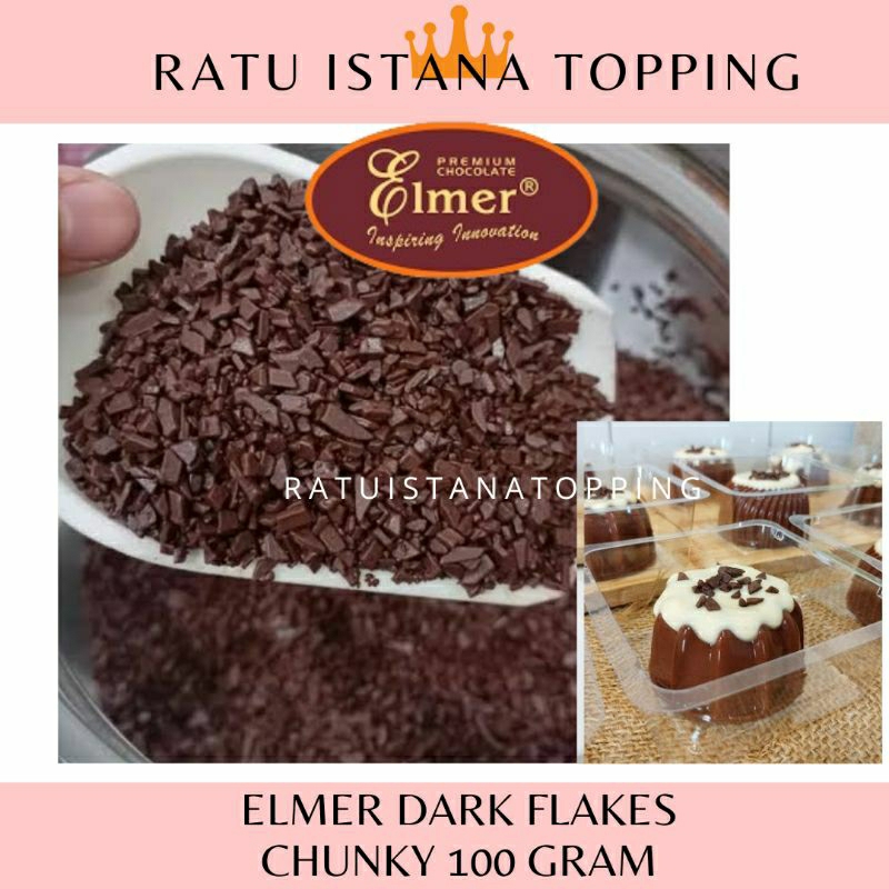 

ELMER DARK FLAKES CHUNKY 100 GRAM TOPING SERPIHAN COKLAT TABUR CHOCOLATE FLAKE