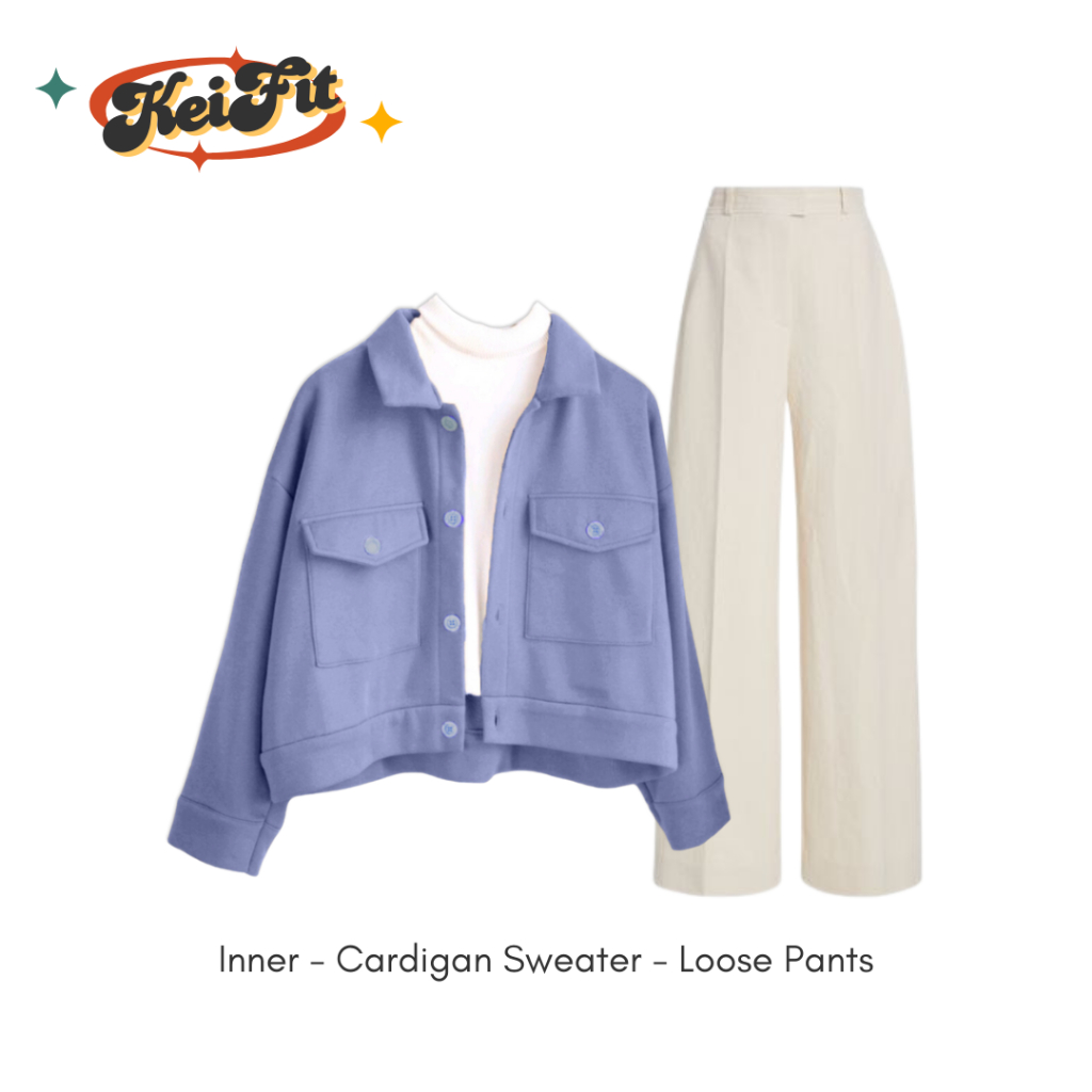 Varra One Set | Outfit Korean Style | OOTD Hijab | OOTD | Sweater Cardigan | Loose Pants | Inner