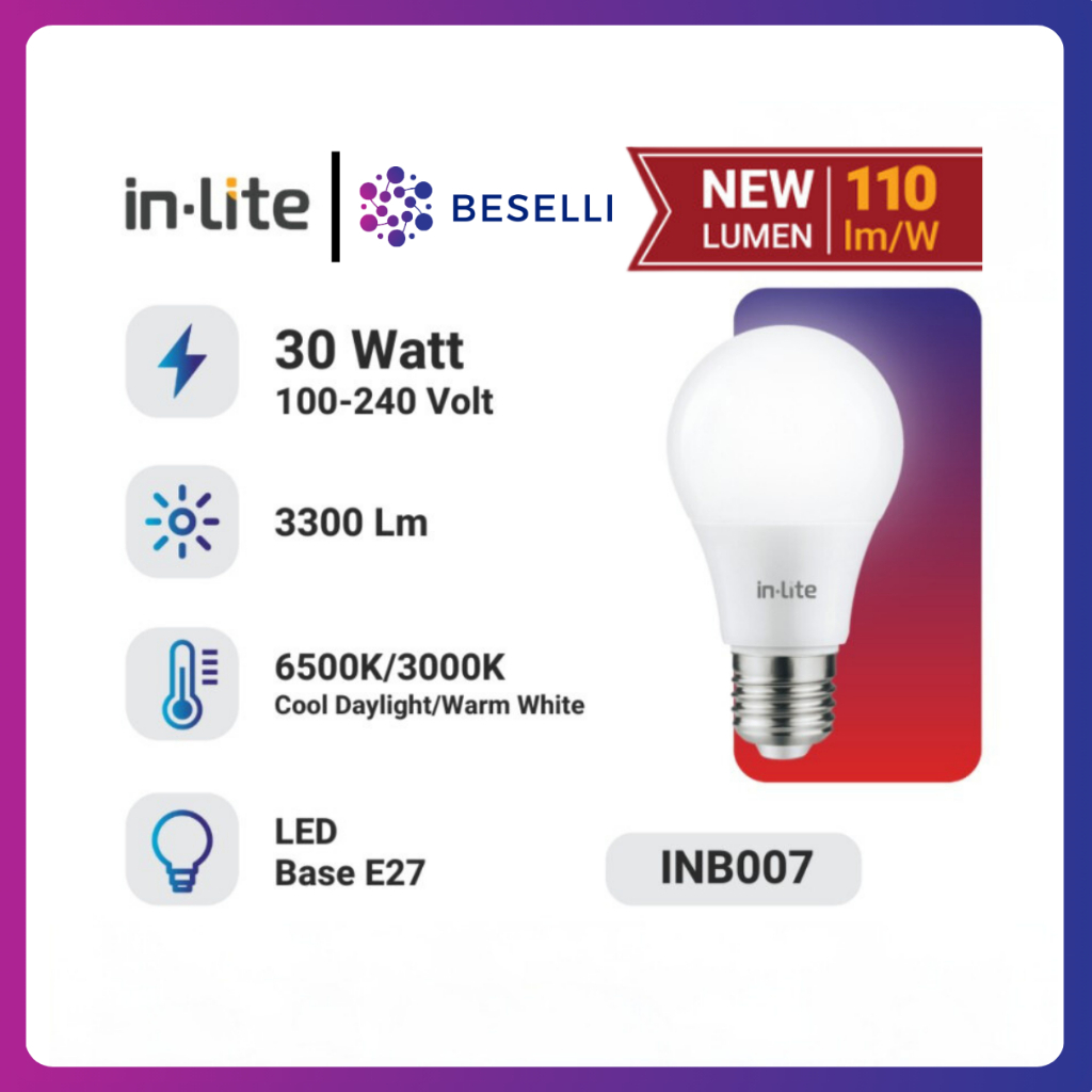 In-Lite Lampu Bohlam LED 30 Watt - Putih & Kuning
