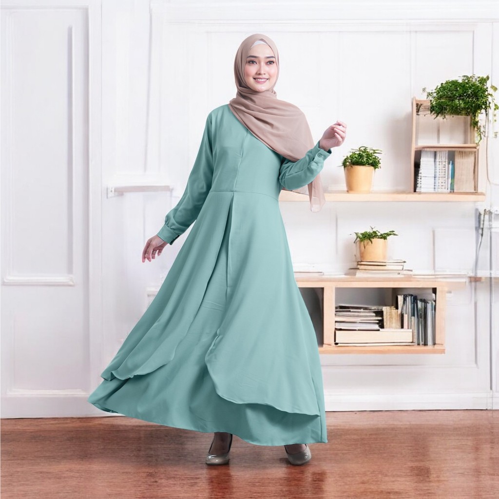 Dress Muslim Polos Korean Style Syakilla Size S M L XL Baju Gamis Wanita Simple Mewah Elegant 2025
