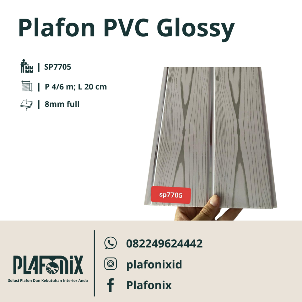 PLAFON PVC GLOSSY MOTIF KAYU PUTIH ABU
