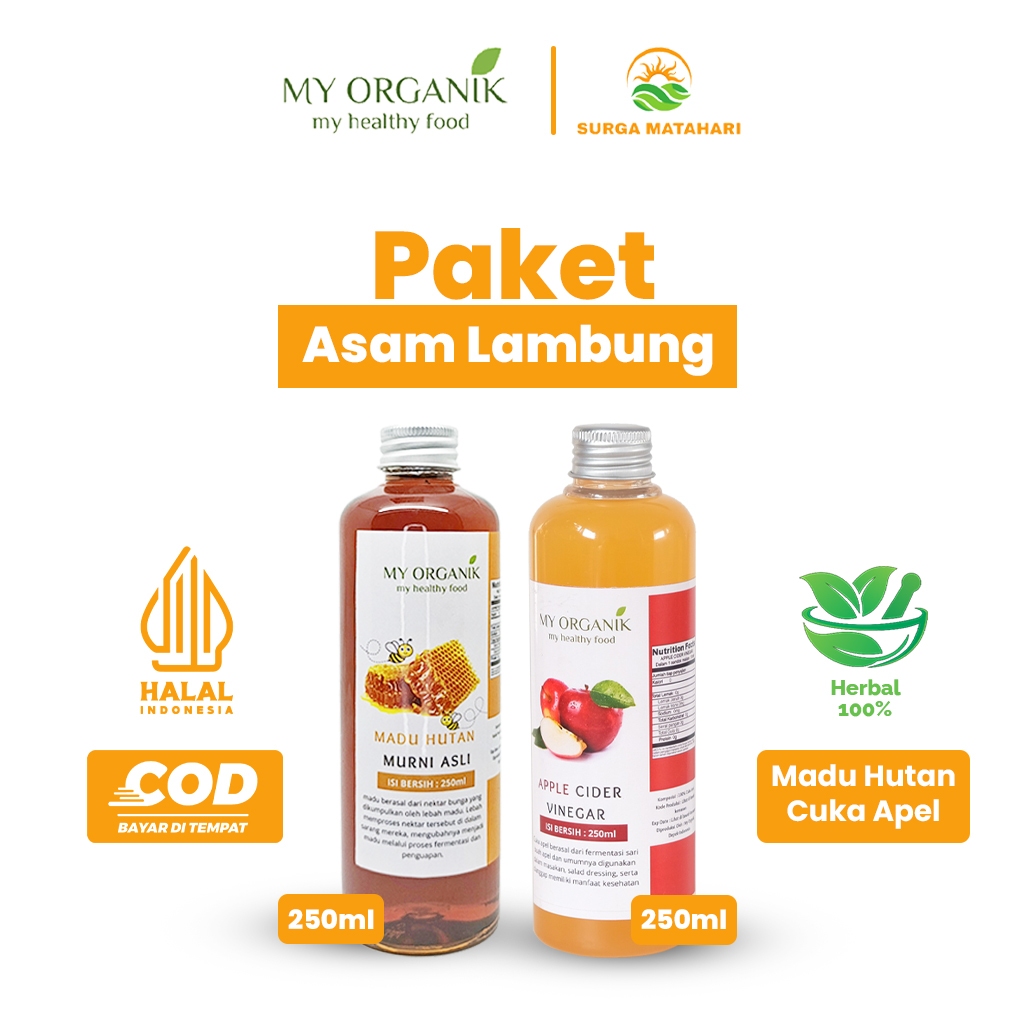 

My Organik Paket Hemat Asam Lambung Cuka Apel Apple Cider With Mother Madu Hutan Organik Murni