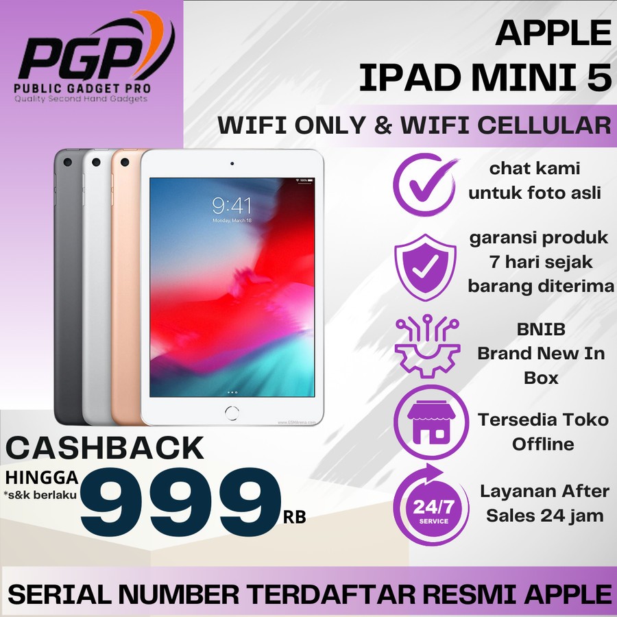 iPad Mini 5 256GB 64GB Wifi Only & Cellular Second Original