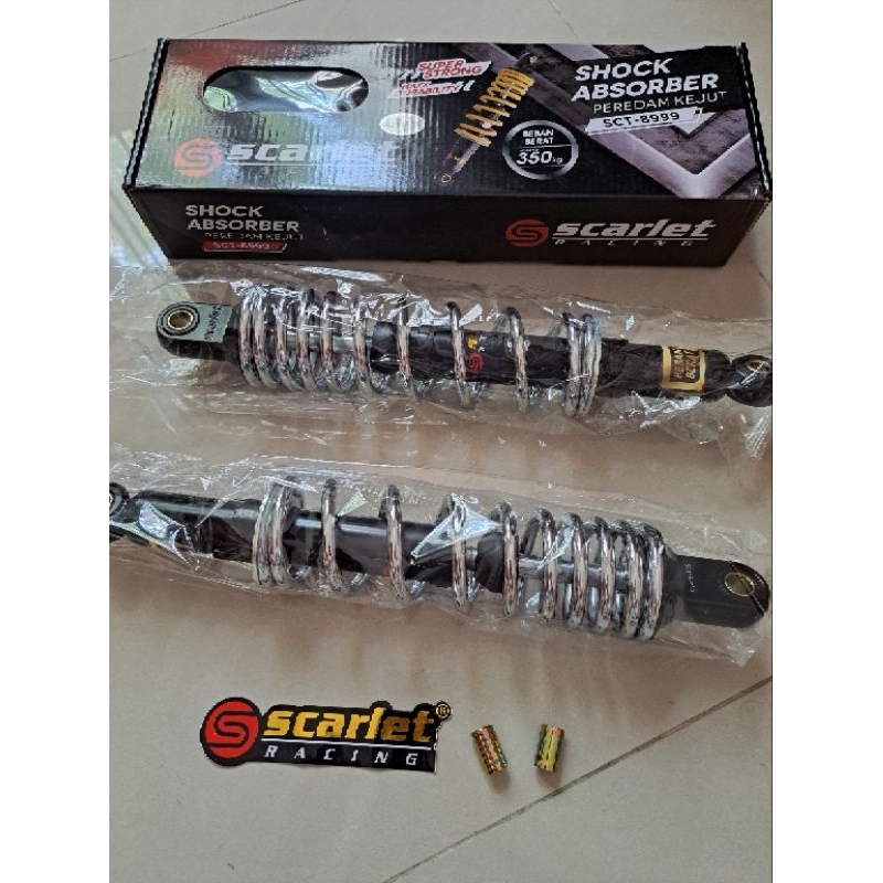 SHOCK BREAKER BELAKANG UK 340 MM WARNA CHROME 8999 BEBAN BERAT SCARLET RACING
