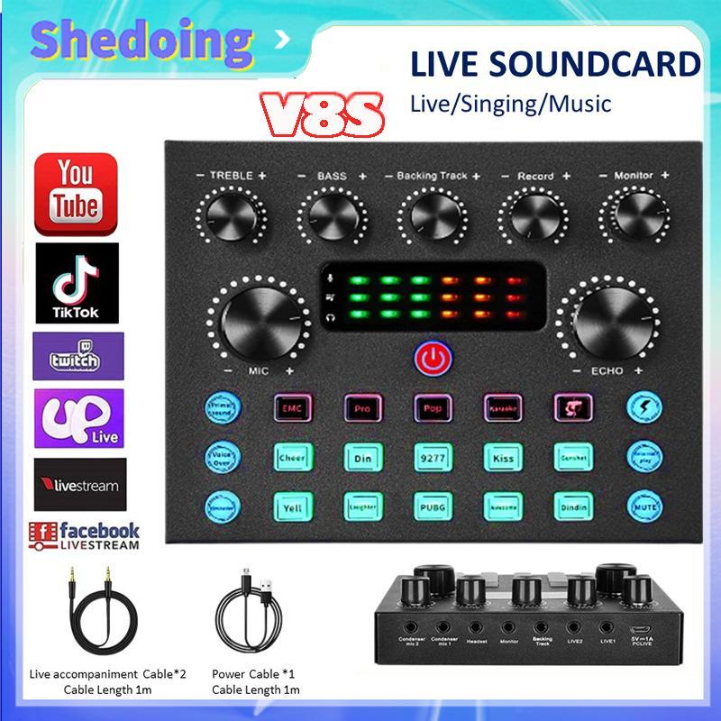 V8S SoundCard External Soundcard Karaoke  Bluetooth Audio  Soundcard USB