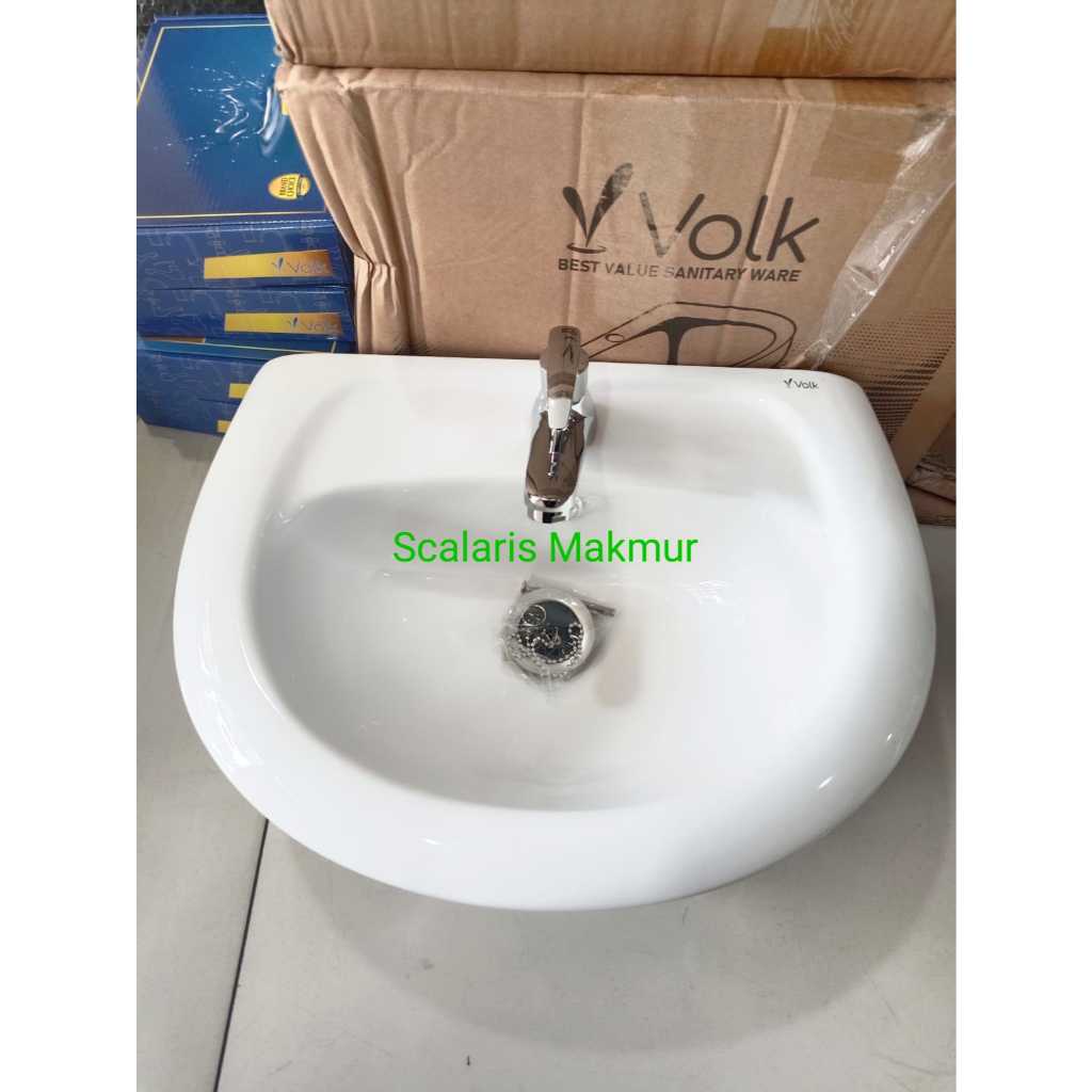 Wastafel Komplit Set VOLK P01 ( include body wastafel + keran + sifon + stop kran + flexible + afur 