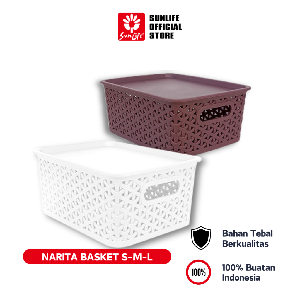Sunlife Narita Basket Keranjang Plastik S-M-L Dengan  Tutup Keranjang Rajut Multipurpose Basket Serb