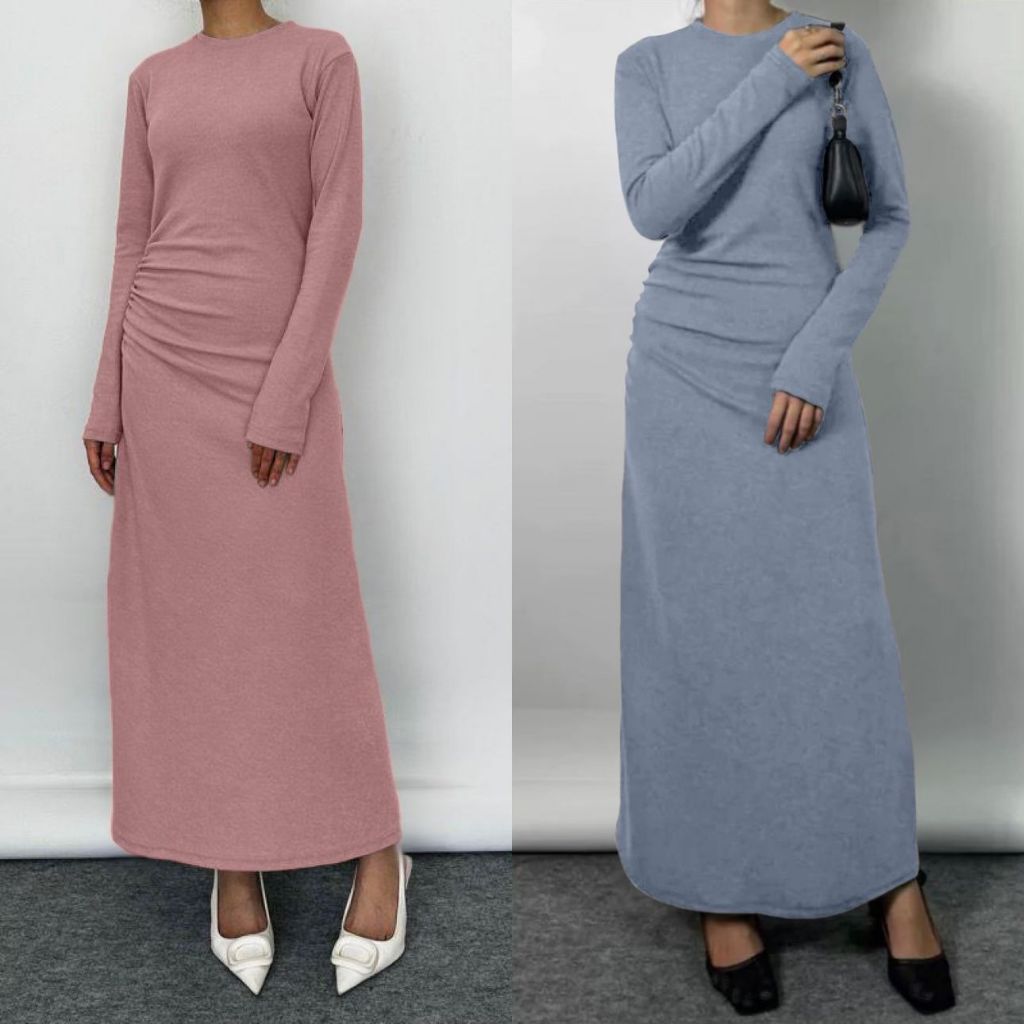 Dress Knit rib Orina dress  / Long Dress Wanita Knit (2024) / Dress Panjang Korean Casual Dress Raju