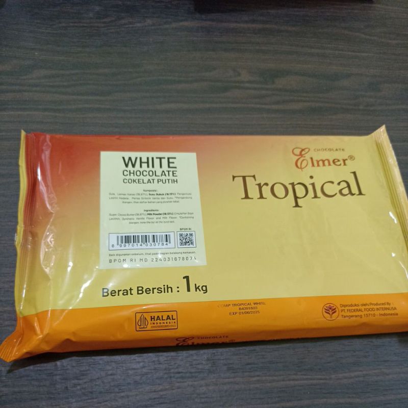 

elmer tropical white compound | cokelat putih kemasan 1kg