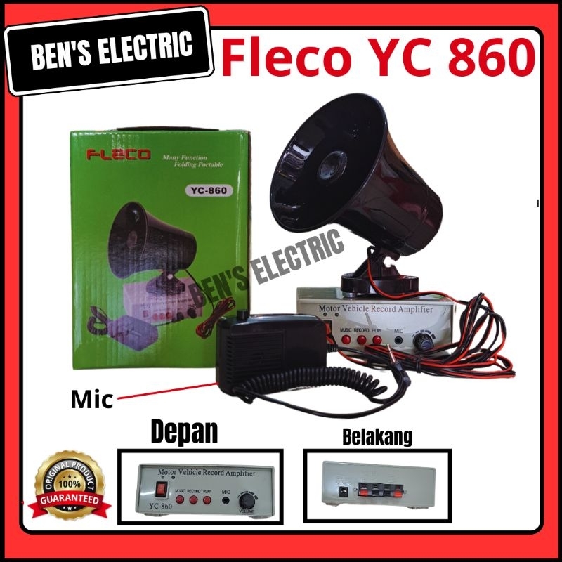 Fleco megaphone / toa / pengeras suara dan rekam suara + mic untuk  jualan keliling bisa dicolokan k