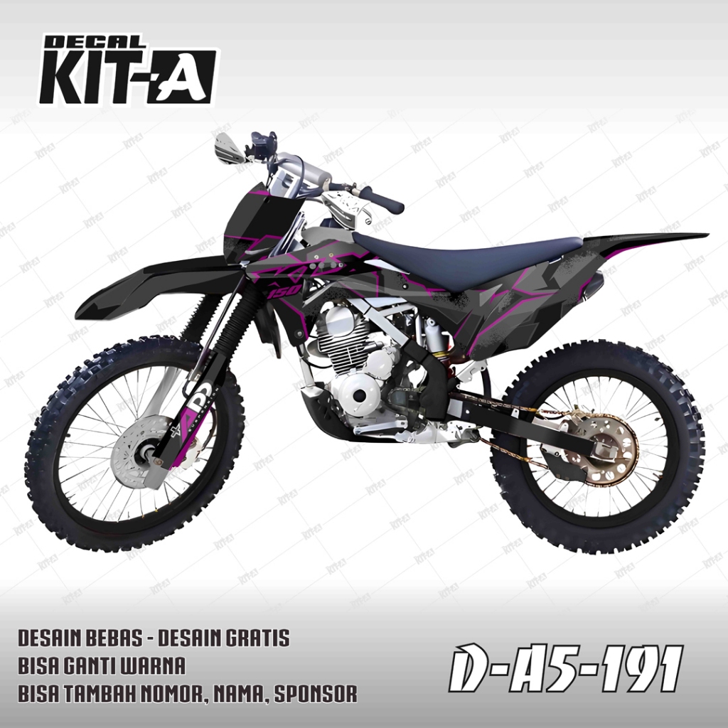 Decal kawasaki KLX GORDON MOTIF  HITAM ABU UNGU D-A4-191