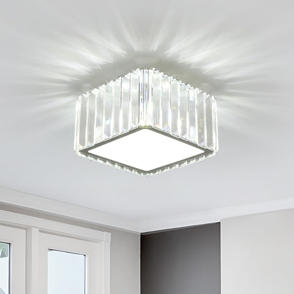 Lampu Plafon Kristal Modern Kotak/Bulat, Lampu Hias Kamar, 2 Warna Cahaya(Cahaya Putih/Hangat)