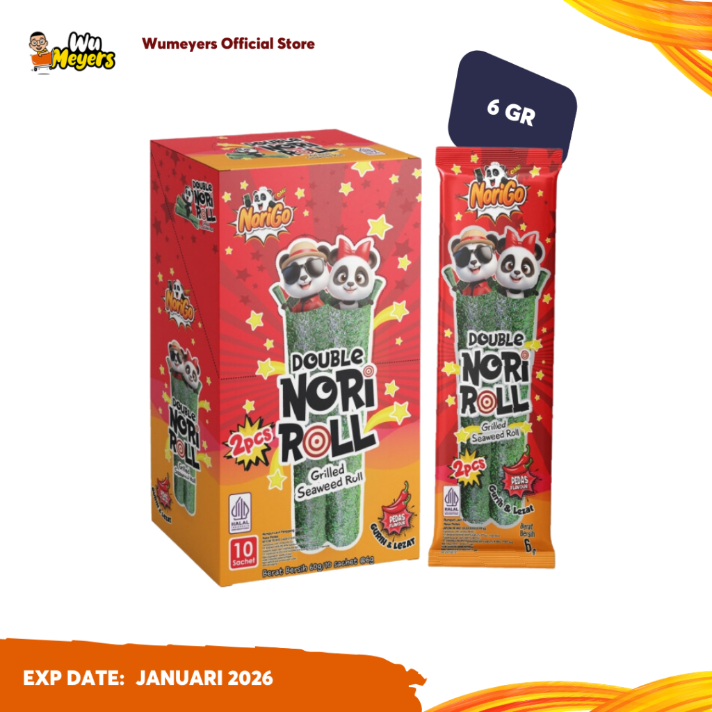 

Norigo Snack Double Nori Roll Grilled Seaweed Roll / Snack Rumput Laut Norigo Pedas