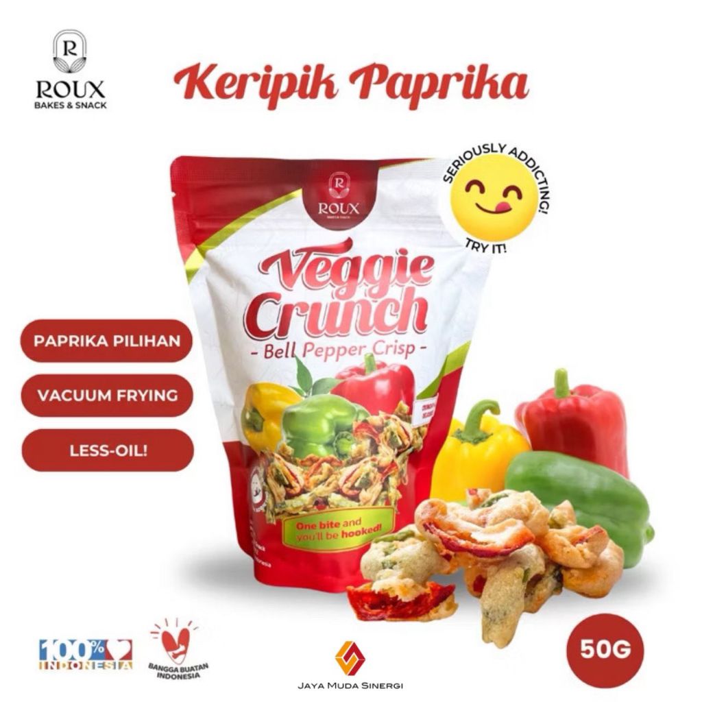 

ROUX VEGGIE CRUNCH BELL PEPPER - KERIPIK SAYUR PAPRIKA 50g PREMIUM CRISPY ENAK SEHAT RENYAH HEALTHY SNACK