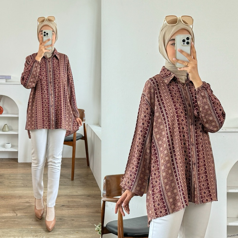 AM  | Zoya Blouse Baju Batik Wanita Rayon Motif Kemeja Wanita Oversize / 8543