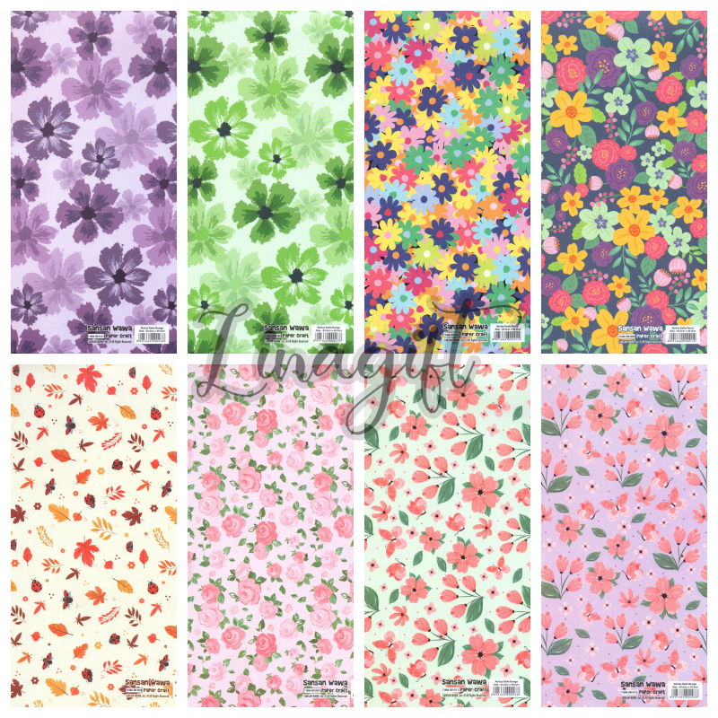 

( 5 Lembar ) FLOWER SANWA - KERTAS KADO BUNGA - GIFT WRAP PAPER SANSAN WAWA FLOWER