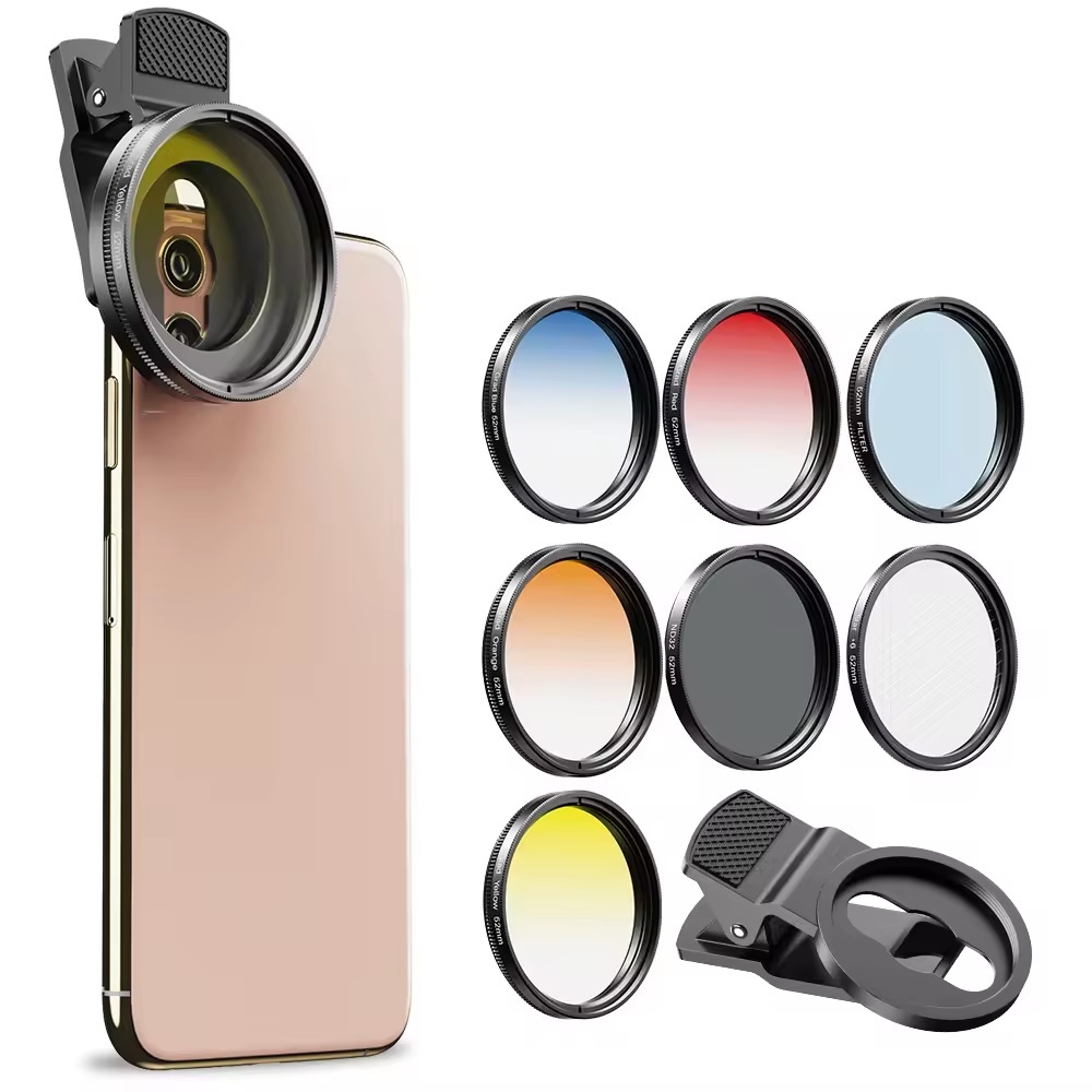 Apexel Lensa Filter Kamera HP Smartphone CPL ND Star 7in1 37mm/52mm with Clip