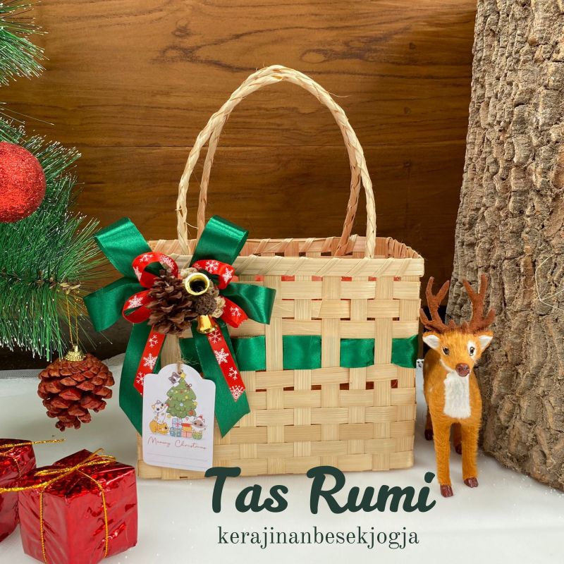 

HAMPERS CHRISTMAS | TAS ANYAMAN RUMI 20X10 T 17CM NATURAL PITA FREE HANGTAG muat toples tabung 800ml 2pcs| tas bambu tas kue tas cangking hampers natal