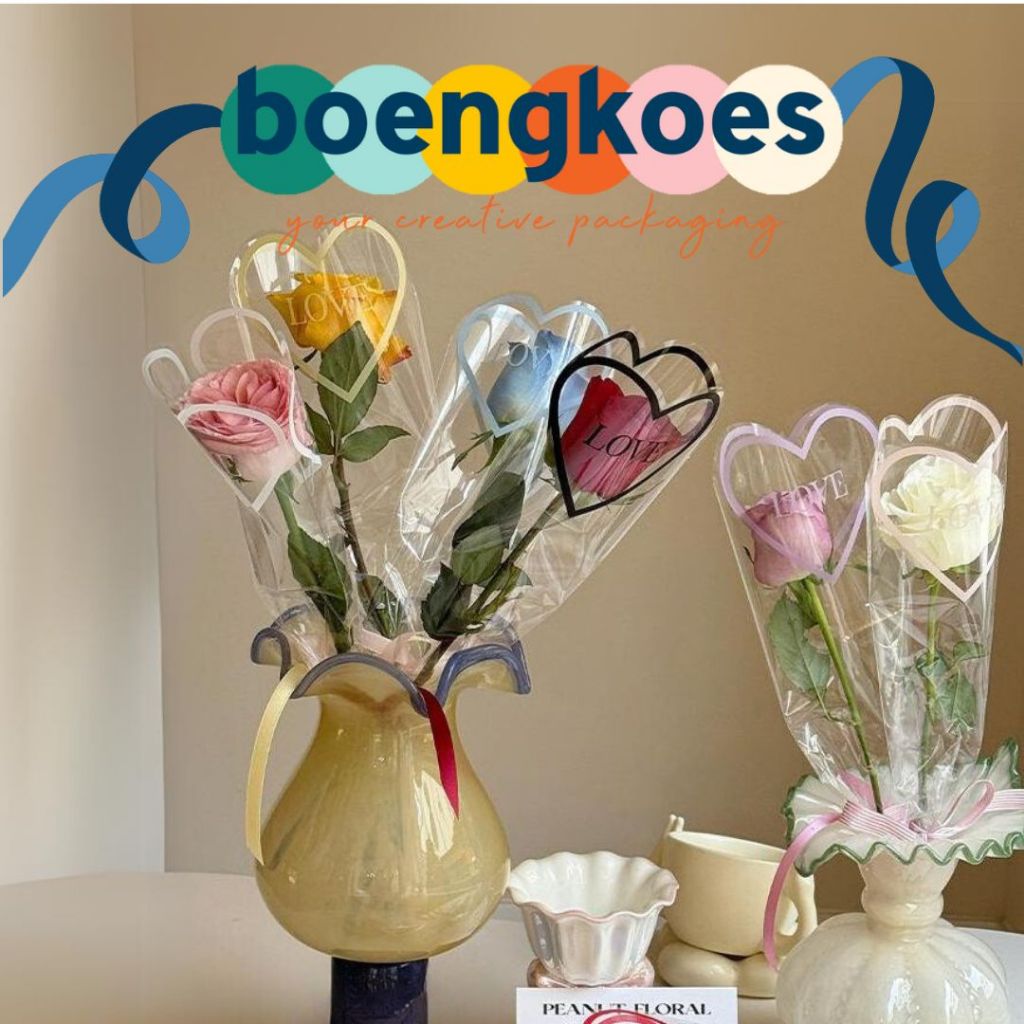 

10PCS LOVE CLEAR FLOWER WRAP, bungkus kertas bunga bening korea