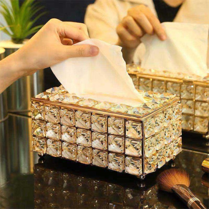 603Tempat Tisu Swarovski Emas Cantik Kristal Tissue Boc Beling / Tempat Tisu Kaca Elegant / Kotak Ti