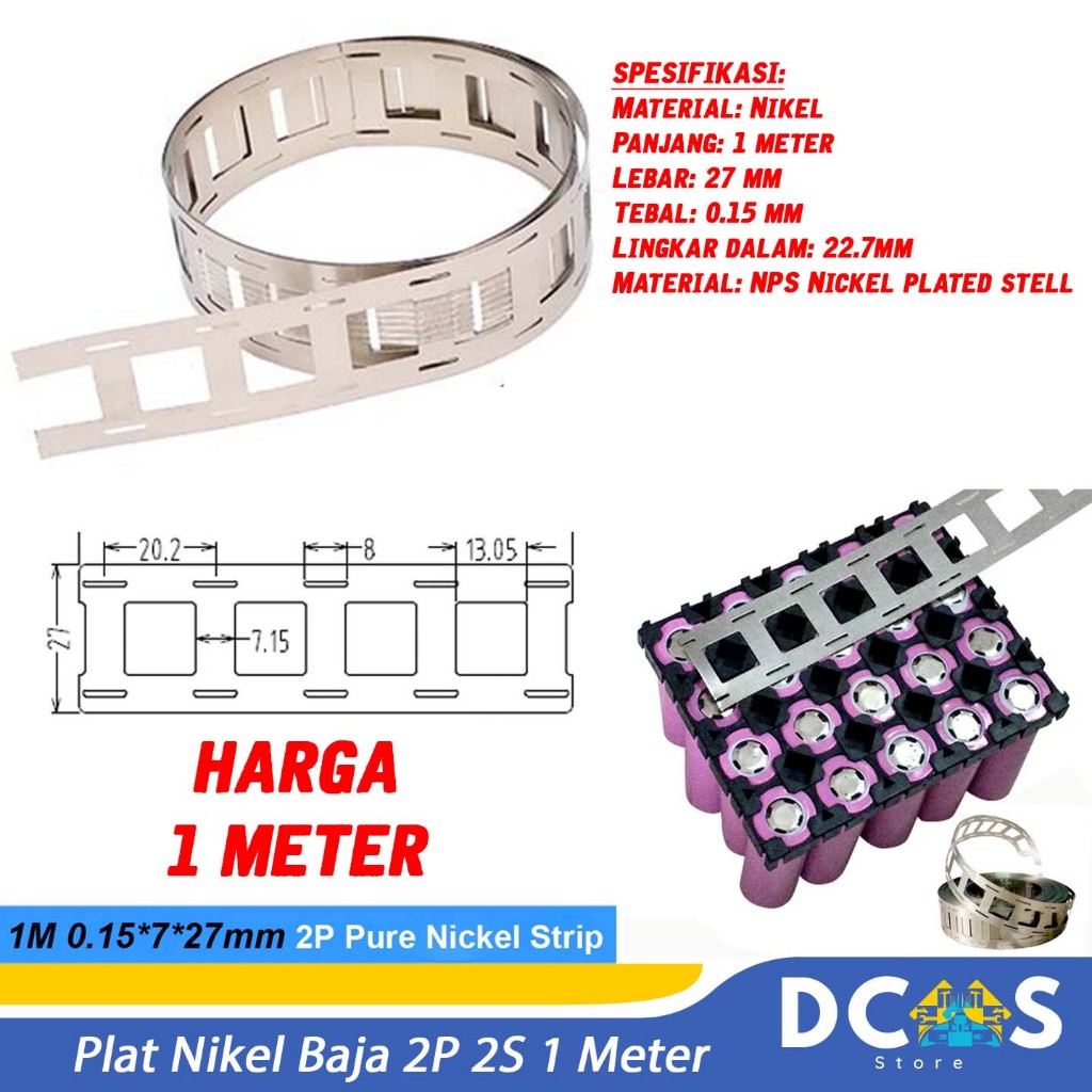 Plat Nikel Baja 2P 2S 1meter Plate Strip Nickle Steel 1m Baterai 18650