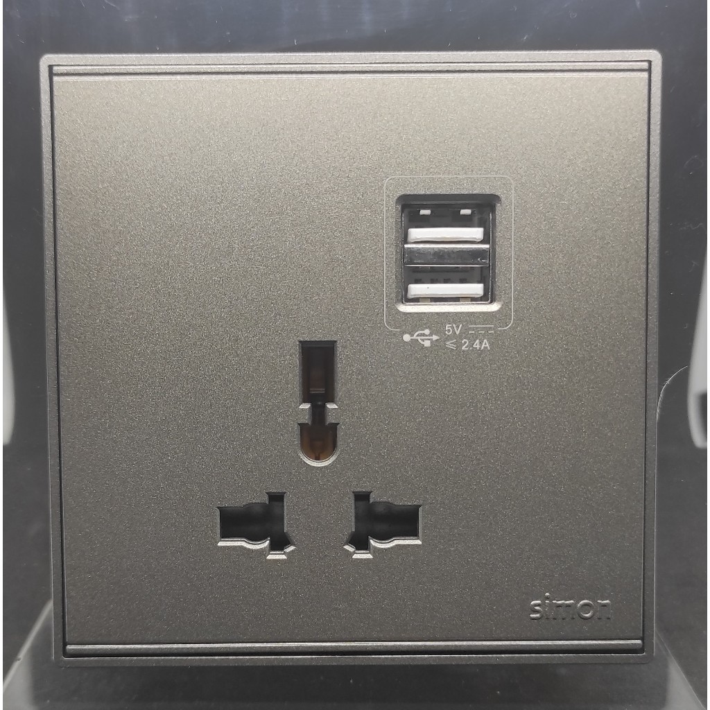 SIMON E6 GREY UNIVERSAL SOCKET / MULTI SOCKET W/ USB CHARGER