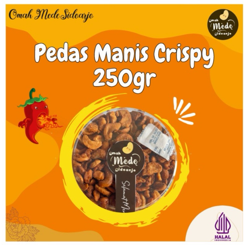 

Kacang mede mete pecah belah varian pedas manis crispy kemasan 250gr