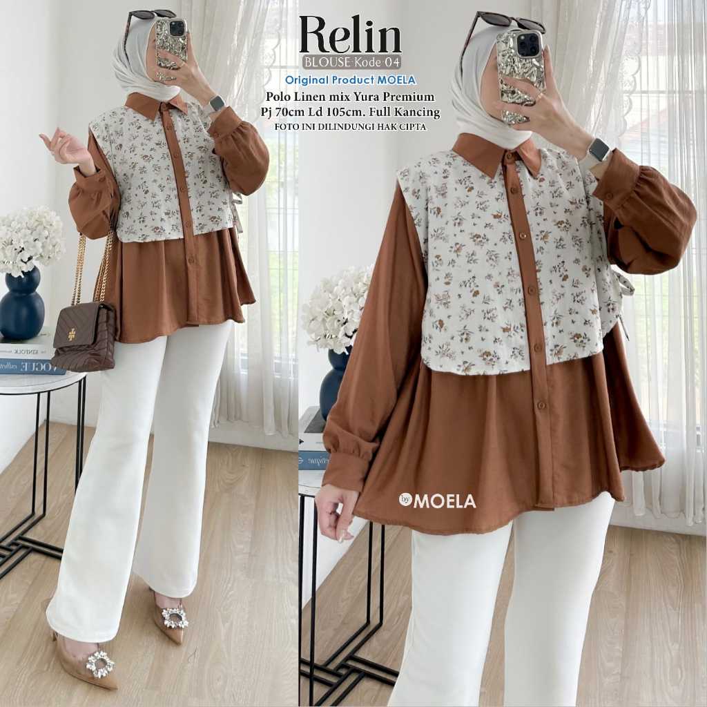 Moela Berlabel Relin Lilpo Gicin Winsy Malof Malse Blouse Kombinasi Outer Kemeja Full Kancing Atasan