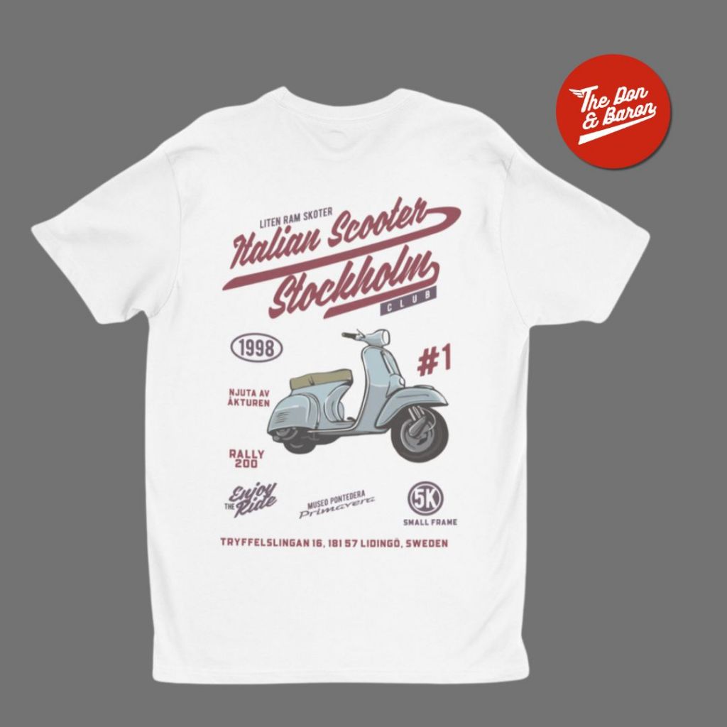 Kaos Vintage Retro Motor Scooter Club Sweden