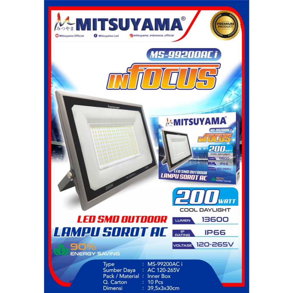 FLXshop - Lampu Sorot LED AC 200 Watt Mitsuyama MS-99200AC inFocus Colok Listrik
