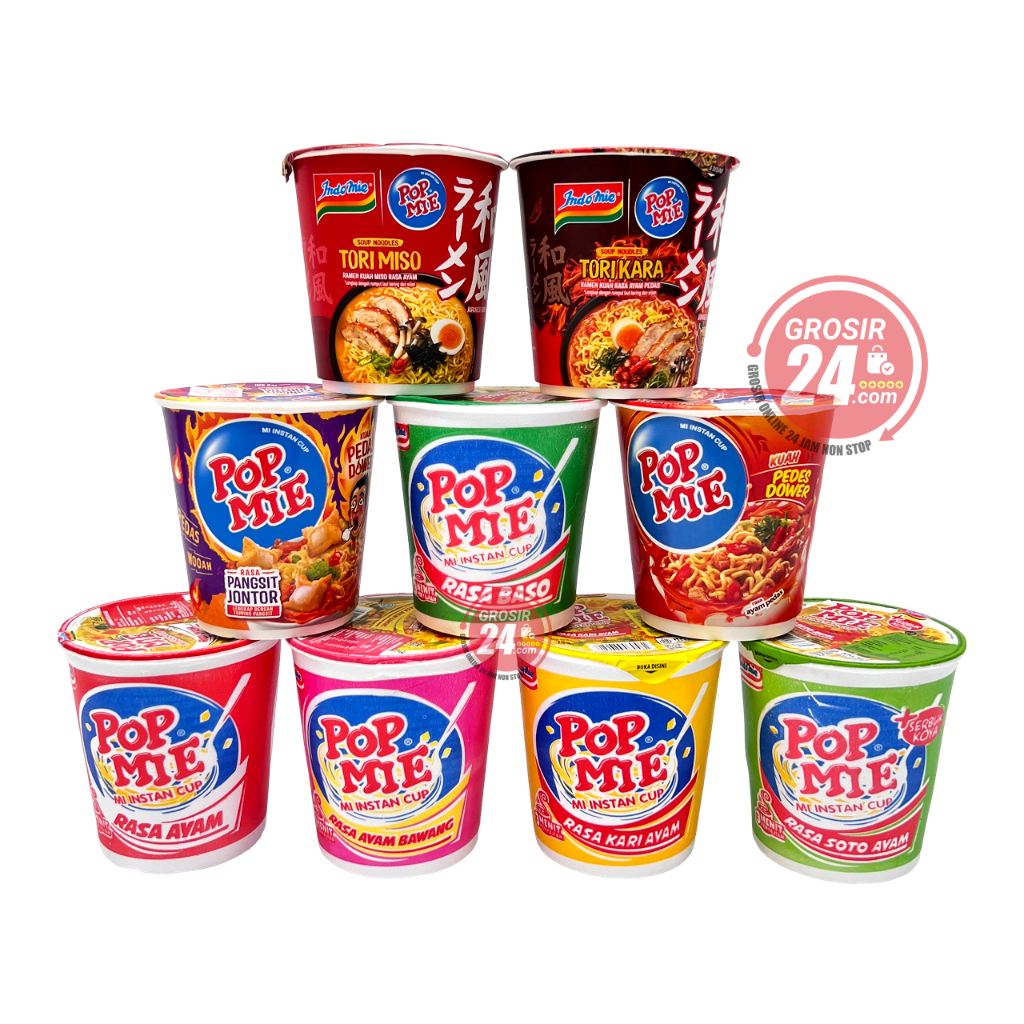 GROSIR24 - Pop Mie Jumbo Kuah Mi Instan Cup Netto 70 gr, 75 gr, 77 gr, Aneka Rasa, Ayam, Ayam Bawang