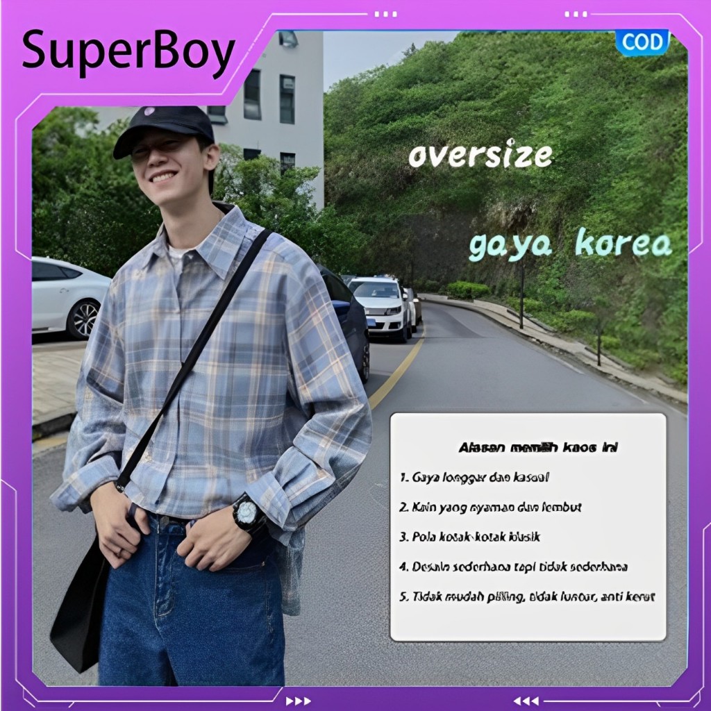 Kemeja Couple Korea Kemeja Pria Kemeja Flanel Kemeja Lengan Panjang Kemeja Biru Kemeja Kotak-kotak P
