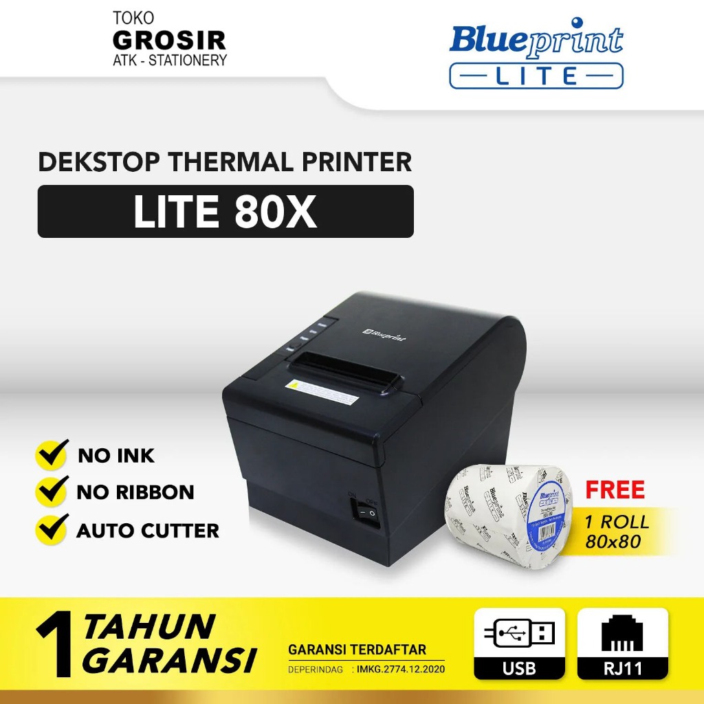 LITE 80X PRINTER KASIR THERMAL BLUEPRINT USB + RJ1-LITE80X